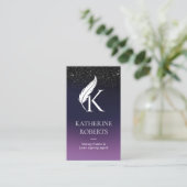 公証人の署名エージェント羽毛イニシャルロゴ紫 名刺 (スタンド正面)