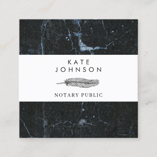 公証人の署名エージェント羽毛大理石のクイルのロゴ スクエア名刺 (正面)