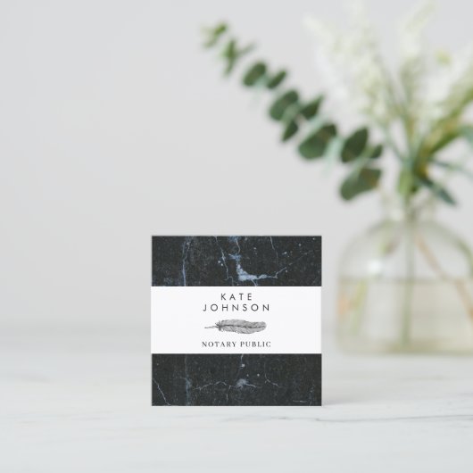 公証人の署名エージェント羽毛大理石のクイルのロゴ スクエア名刺 (スタンド正面)