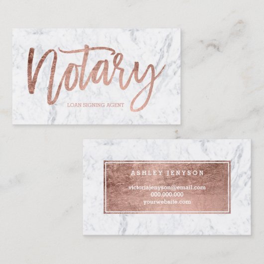 公証人の貸付け金のモダンのばら色の金ゴールドのタイポグラフィの大理石 名刺 (正面/裏面)