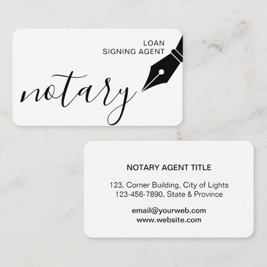 公証人の貸付け金の署名の代理店のペン先のロゴ税の公衆 名刺 (正面/裏面)