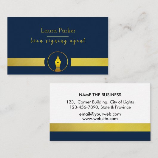 公証人の貸付け金の署名の代理店のペン先の金ゴールドの作家の作家 名刺 (正面/裏面)