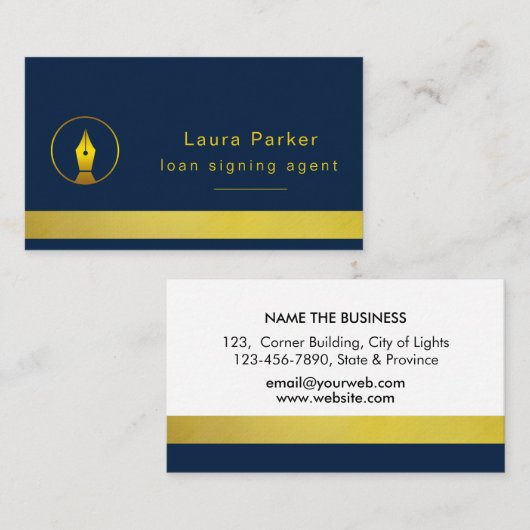公証人の貸付け金の署名の代理店のペン先の金ゴールドの公衆の作家 名刺 (正面/裏面)