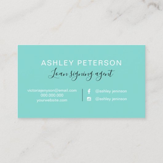 公証人エレガントタイポグラフィ銀グリッターティール(緑がかった色) 名刺 (裏面)