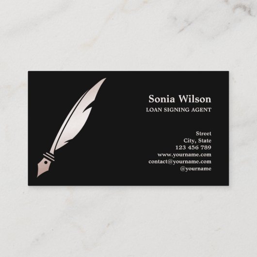 公証人エレガントバラ金ゴールドタイポグラフィ羽根ペン 名刺 (裏面)