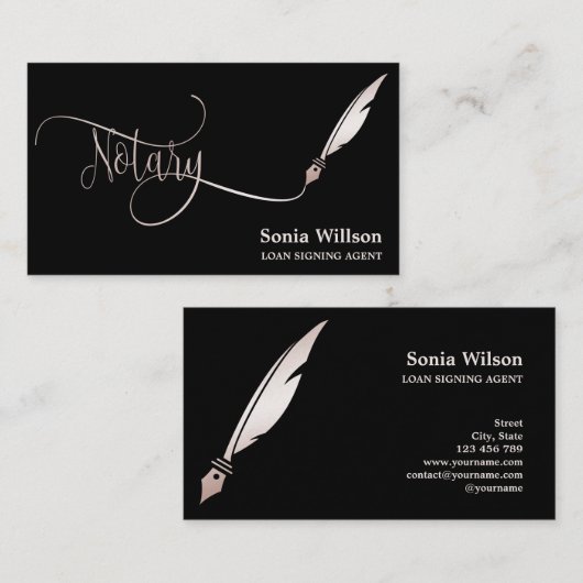 公証人エレガントバラ金ゴールドタイポグラフィ羽根ペン 名刺 (正面/裏面)