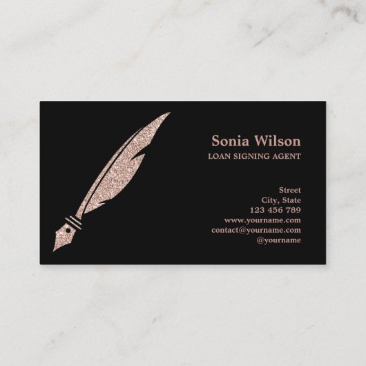 公証人エレガントバラ金ゴールドタイポグラフィ羽根ペン 名刺 (裏面)