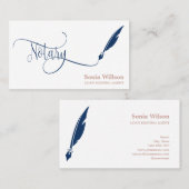 公証人エレガントブルーネイビータイポグラフィ羽毛ペン 名刺 (正面/裏面)