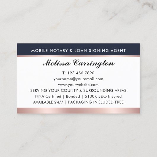 公証人エレガント公開写真バラ金ゴールドネイビーブルー 名刺 (裏面)