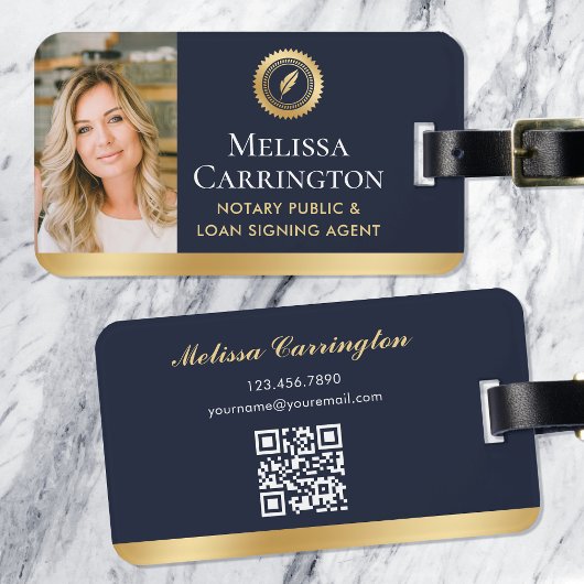 公証人エレガント公開写真金ゴールドダークブルー ラゲッジタグ