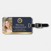 公証人エレガント公開写真金ゴールドダークブルー ラゲッジタグ (正面横)