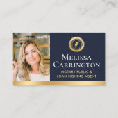 公証人エレガント公開写真QR金ゴールドダークブルー 名刺 (正面)