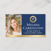 公証人エレガント公開写真QR金ゴールドネイビーブルー 名刺 (正面)