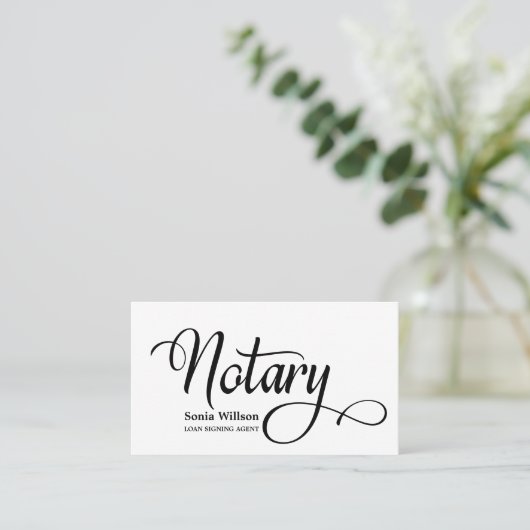 公証人エレガント黒モダン白タイポグラフィ 名刺 (スタンド正面)