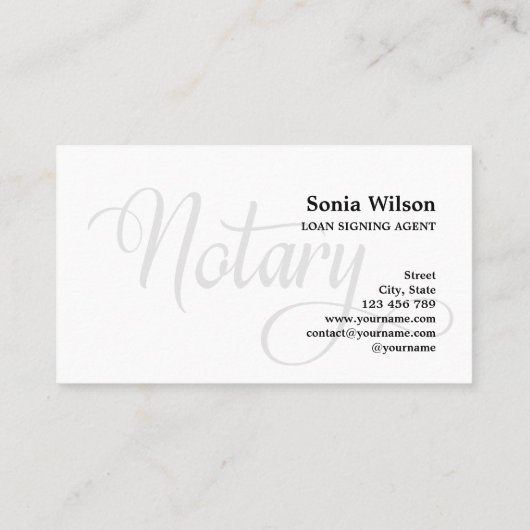 公証人エレガント黒モダン白タイポグラフィ 名刺 (裏面)