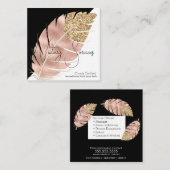 公証人サービスピンク金ゴールドグリッターシックブラック スクエア名刺 (正面/裏面)