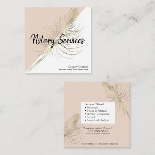 公証人サービスピンク金ゴールド業 スクエア名刺 (正面/裏面)