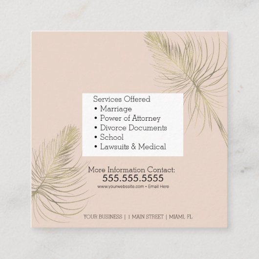 公証人サービスピンク金ゴールド業 スクエア名刺 (裏面)