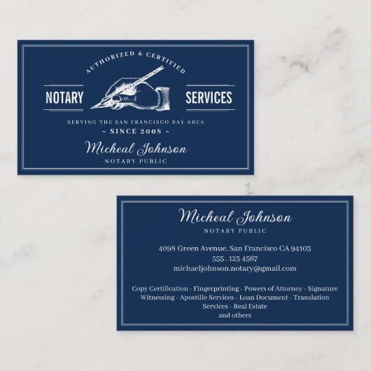 公証人サービスプロフェッショナルヴィンテージネイビーブルー 名刺 (正面/裏面)
