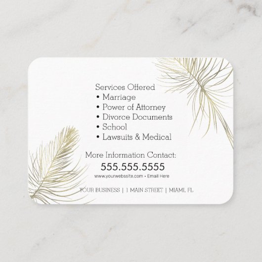 公証人サービス金ゴールド自然スクエアビジネスカード 名刺 (裏面)