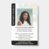 公証人スタイリッシュパブリックエージェントフォトQRコードIDブラック バッジ (Front)