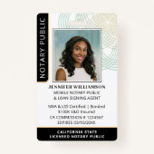 公証人スタイリッシュパブリックエージェントフォトQRコードIDブラック バッジ (正面)