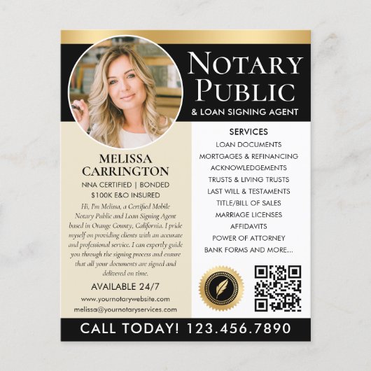 公証人スタイリッシュ公共サービス写真黒金ゴールド チラシ (正面)