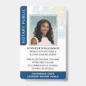 公証人スタイリッシュ公開写真QRコードIDネイビーブルー バッジ (正面)