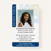 公証人スタイリッシュ公開写真QRコードIDネイビーブルー バッジ (正面)