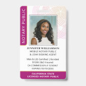 公証人スタイリッシュ公開写真QRコードIDマゼンタ バッジ (正面)