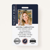 公証人スタイリッシュ公開写真QRロゴブルーバラ金ゴールド バッジ (正面)