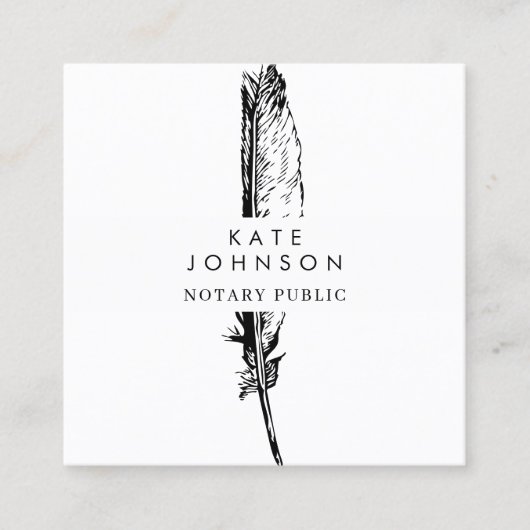 公証人スタイリッシュ署名エージェントの羽毛クイルのロゴ スクエア名刺 (正面)