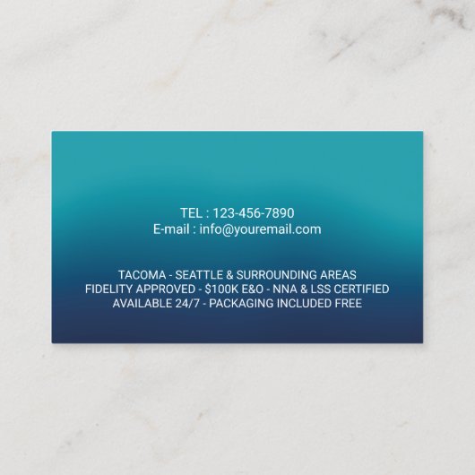 公証人スタンプローン署名エージェントのターコイズ写真 名刺 (裏面)