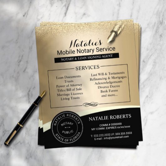 公証人スタンプローン署名エージェントブラック&金ゴールド チラシ