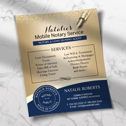 公証人スタンプローン署名エージェント海軍と金ゴールド チラシ