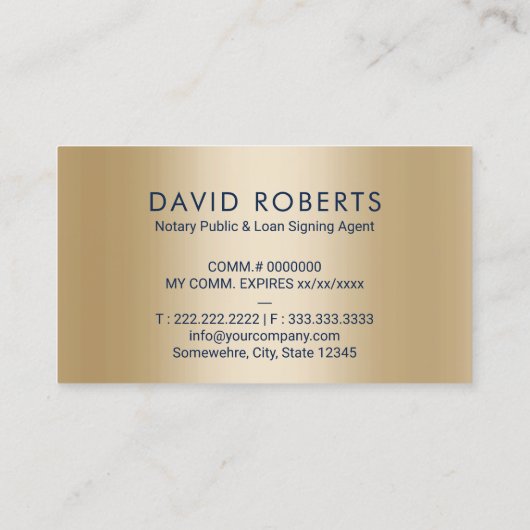 公証人スタンプローン署名エージェント海軍と金ゴールド 名刺 (裏面)