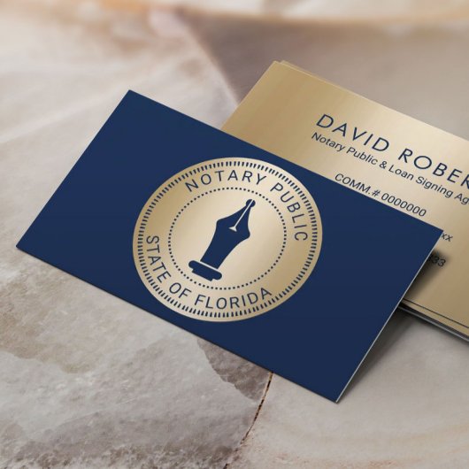 公証人スタンプローン署名エージェント海軍と金ゴールド 名刺