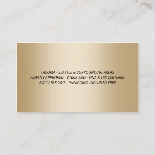 公証人スタンプローン署名業者モダン金ゴールド 名刺 (裏面)