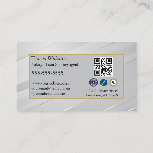 公証人ストライプのサービスの固定 名刺 (裏面)