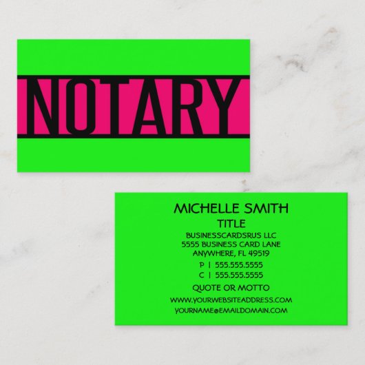 公証人ネオングリーンとホットピンクの名刺 名刺