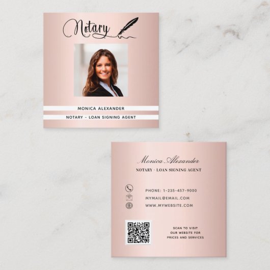 公証人バラ金ゴールド写真QRコードローン署名業者 スクエア名刺 (正面/裏面)