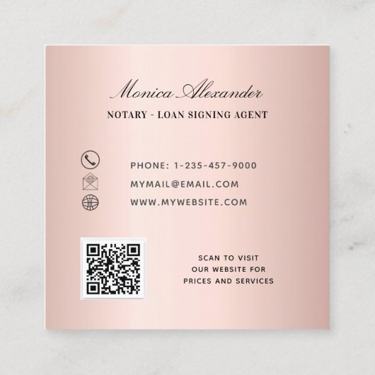 公証人バラ金ゴールド写真QRコードローン署名業者 スクエア名刺 (裏面)