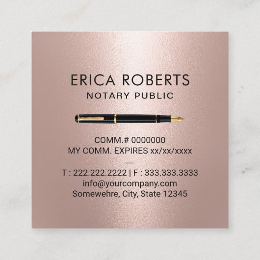公証人パブリックスタンプモダンバラ金ゴールド写真 スクエア名刺 (裏面)