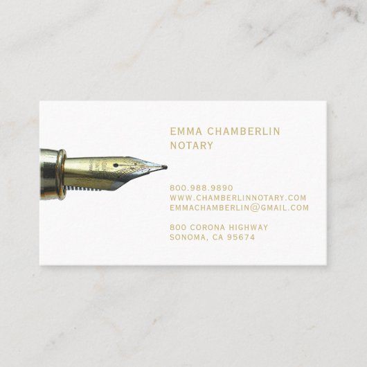 公証人パブリック金ゴールド万年筆金ゴールド型 名刺 (正面)