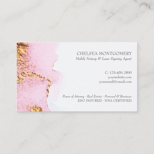 公証人ピンクの水彩画と金ゴールド書 名刺 (裏面)