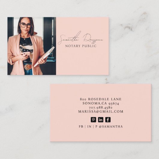 公証人ピーチピンクのフォトスクリプトの署名 名刺 (正面/裏面)
