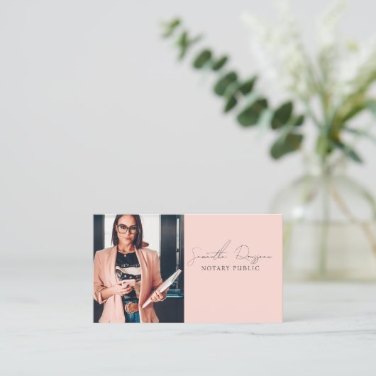 公証人ピーチピンクのフォトスクリプトの署名 名刺 (スタンド正面)