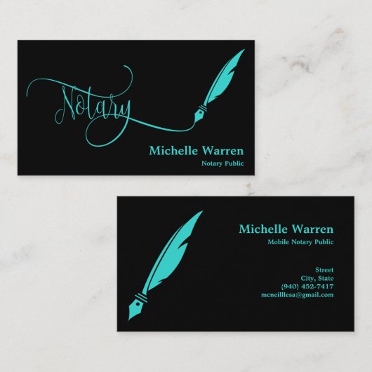 公証人フェザー貸し付け署名ターコイズ 名刺 (正面/裏面)