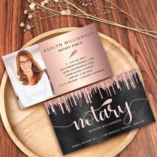 公証人ブラックピンクグリッター写真ローンのエージェントスクリプト 名刺