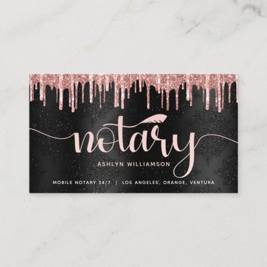 公証人ブラックピンクグリッター写真ローンのエージェントスクリプト 名刺 (正面)